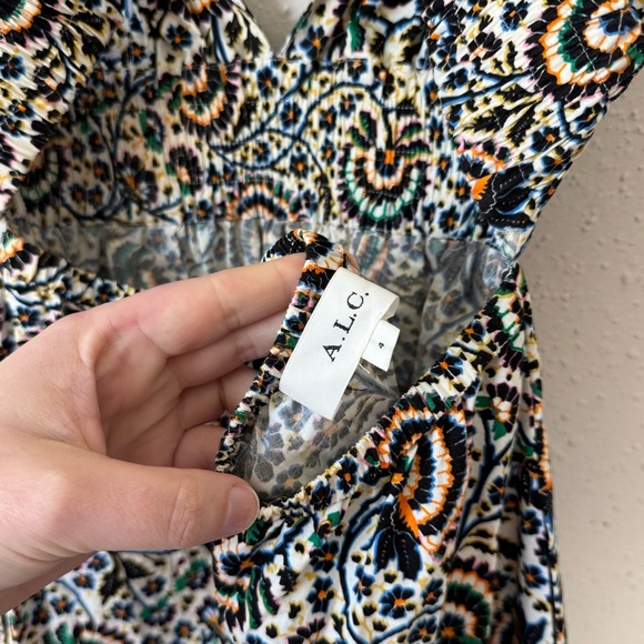 ALC Rhodes Printed Cotton Poplin Tiered Midi Dress 4 Multicolor Open Back - Picture 9 of 14